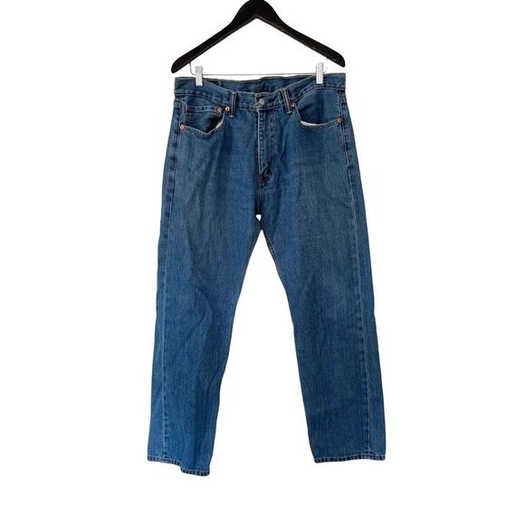 Levi's 505 Red Tab Medium Stone Wash Straight Leg Classic Denim Jeans 36x32 - Picture 3 of 14